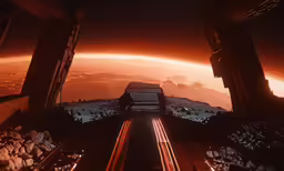 the view from a window on an airplane showing distant planets