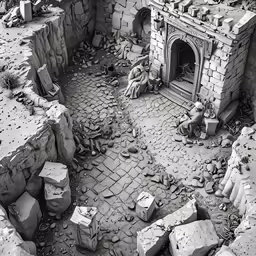 black and white photograph of an old brick building