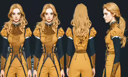 an illustration of a young woman wearing a set of yellow jumpsuits