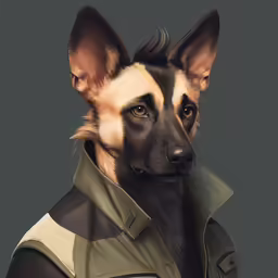 an image of a dog dressed in a jacket