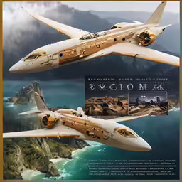 a model jet flying above an airplane in the sky
