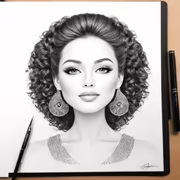 a drawing of a woman with curly hair