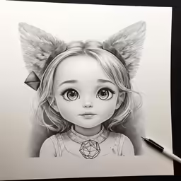 a drawing of a young girl with angel wings