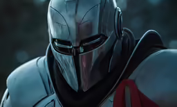 a person in armor wearing a helmet and armor