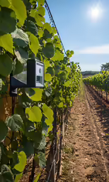 the sun is shining over rows of vines