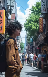people stand at a crowded sidewalk in a city