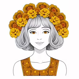 a woman wearing yellow flower crowns on her head,an image of a girl wearing flowers in her hair