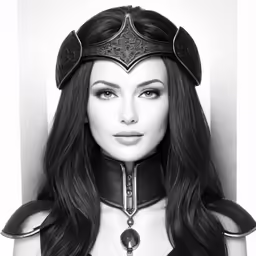 a black and white photo of a woman wearing a costume