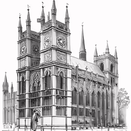 a large church with clock towers, surrounded by scaffolding