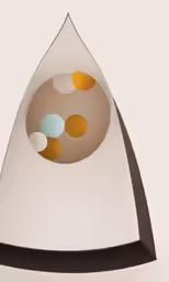 a painting with some white shapes and orange dots