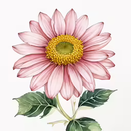 the pink flower is painted on white paper