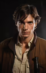 a man is holding a bottle and a flashlight