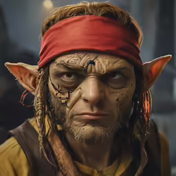 a man with horns and a red headband on