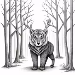 a large animal standing in the middle of a forest
