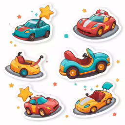 various stickers depicting different types of toy cars