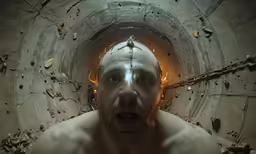 a man that is inside of a cement tunnel