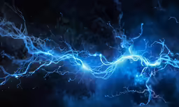 bright, glowing lightning strikes through the dark night sky