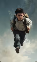 boy walking in the sky with a pack