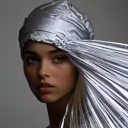 the woman with the turban on is staring ahead