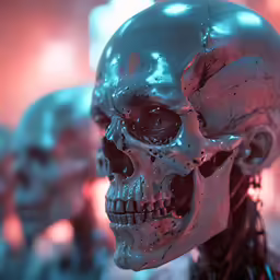 a colorful image of a human skull with teeth and bones