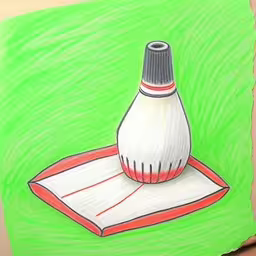 a painting of a bowling ball and an orange cloth