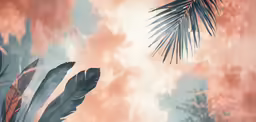 some palm leaves sitting on top of a cloud filled sky