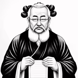 an illustration of an asian man in black and white