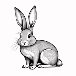 a black and white rabbit illustration