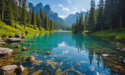 a lake surrounded by trees on the sides of the mountains