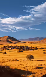 landscape of mountains, bushes and dry grass with some clouds in the sky