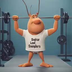 a cartoon character lifts a bar in front of some barbells