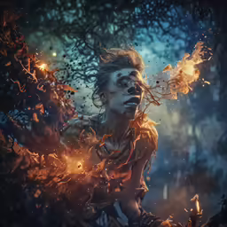 a fire woman and her hands behind her
