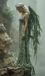 the beautiful woman is wearing a green dress