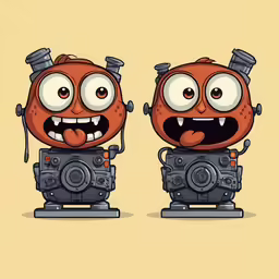 two robots have eyes with faces that look like they are smiling