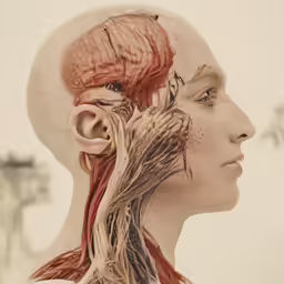 an image of a mans side face with his brain in the shape of a brain