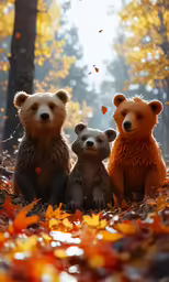 there are three bears standing around on the grass