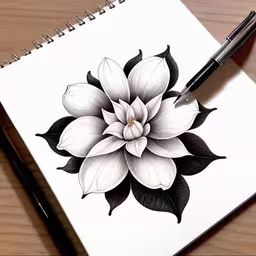 a black and white drawing of a lotus