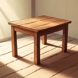 small wooden table on a wood floor in the sunlight