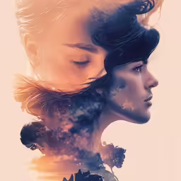 an artwork work with the image of two people in profile