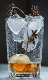 an apple is shown in an ice cold beverage