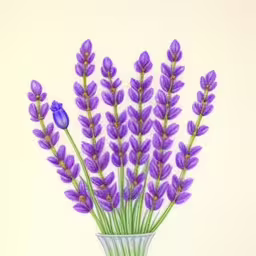 painting of purple lavender flowers in a glass vase