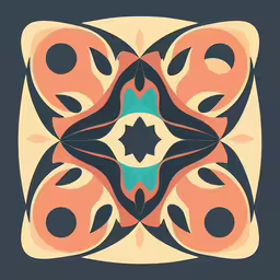 an orange, blue and black abstract pattern is on top of an apple phone,an art work with abstract shapes on a black background