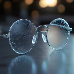 the reflection of a pair of eyewear sitting on a table