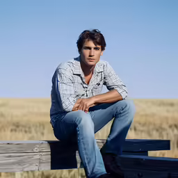 the young man is sitting on a bench outside
