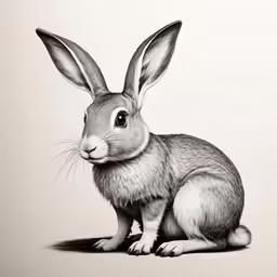 drawing of a rabbit sitting down in black and white