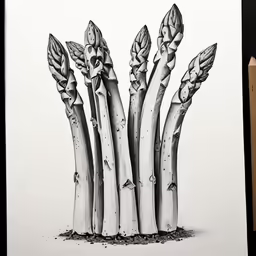 an ink drawing of a bunch of asparagus