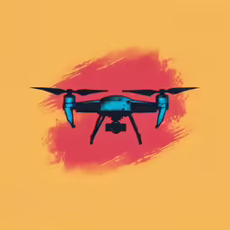 an illustration of a black and blue jet flying over a red and yellow background
