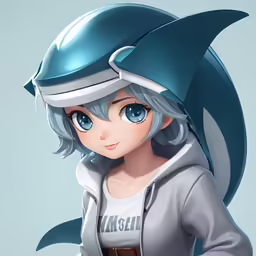 an anime character wearing a blue helmet
