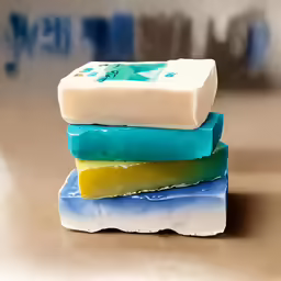 four bars of soap that are all different colors
