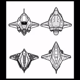 four detailed fighter jets drawn by hand